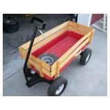 Red Metal Pull Wagon with Wooden Sides