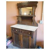 Early Marble Top Oak Dresser w/ Top Shelf & Mirror