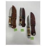 Hunting Knives with Stag Handles and Leather Sheat
