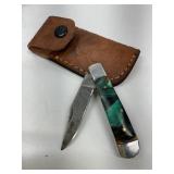 Folding Knife With Damascus Blade and Case