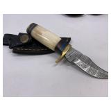 Damascus Steel Knife With Bone Handle