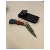 Damascus Steel Folding Knife with Sheath
