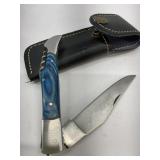Folding Pocket Knife with Leather Sheath