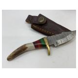 Damascus Steel Knife with Antler Handle