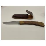Folding Knife with Brass Bolster and Leather Sheat