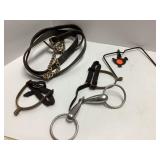 Equestrian Tack Lot: Bit, Reins, Spurs, Crop
