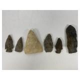 Six Stone Arrowheads and Tools