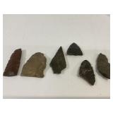 6 Stone Arrow Heads Projectile Points