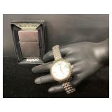Stainless Steel Watch and Zippo Lighter Set