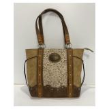 Justin Brown Faux Leather Tote Bag with Lace Panel