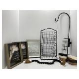 Home Decor Lot: Frames, Baskets, Rack, and Hook