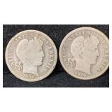 1909-O, 1910-D Silver Barber Dimes