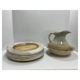 Ceramic Basin and Pitcher Set with Wooden Plate Ch