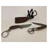 Two Keychain Knives with Leather Sheath