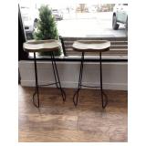 Two Wooden Saddle Seat Bar Stools