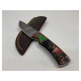 Damascus Steel Knife with Resin Handle and Sheath