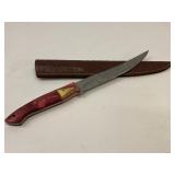 Damascus Steel Knife with Leather Sheath