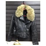 Topshop Black Faux Leather Jacket with Faux Fur Co