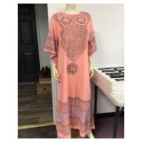 Peach Kaftan with Geometric Embroidery