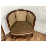 Carved Wood Barrel-Back Chair with Upholstery