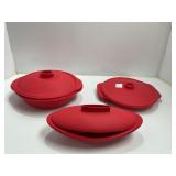 Three Red Silicone Baking Dishes