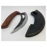Curved Blade Knife With Wooden Handle and Sheath