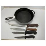 Cast Iron Skillet and Knife Set