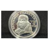 Ben Franklin Proof Fire 90% Service Silver Medal