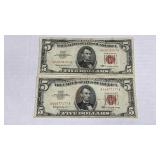 Currency (2) 1963 $5 Red Seal United States Notes