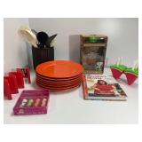 Colorful Kitchenware Lot with Cookbook