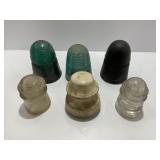 Six Vintage Glass and Ceramic Insulators