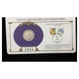 1884 Silver Morgan Dollar w/ Stamps & Facts for