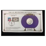 1882 Silver Morgan Dollar w/ Stamps & Facts for