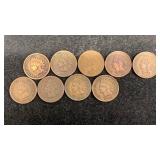 (9) Indian Cents: 1900, 1909, rest 1880ï¿½s