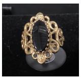 18KT Gold Ring with Black Stone, Size 7