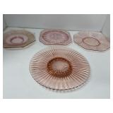 4 Pink Depression Glass Plates