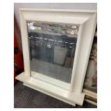 White Framed Wall Mirror with Attached Shelf