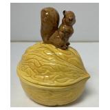 Ceramic Lidded Dish With Squirrel Figurine