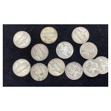 (12) Jefferson Silver War Nickels