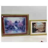 Two Framed Landscape Prints With Gold-Tone Frames