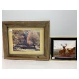 Framed Print of Old Barn and Framed Deer Artwork