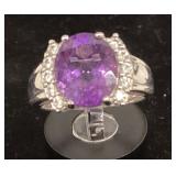 925 Silver Ring with Purple Stone, Marked BBJ, Siz