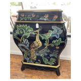 Hand-Painted Black Wooden Chest with Peacock Desig