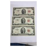 Currency (3) 1953/1963 $2 Red Seal United States