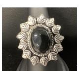 German Silver Ring With Black Onyx, Size 9