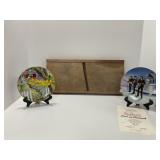 Vintage Wooden Slaw Cutter with Two Collector Plat