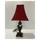 Table Lamp with Red Shade and Decorative Base