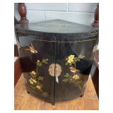Black Lacquer Quarter-Round Cabinet with Floral Mo