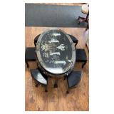 Asian Coffee Table & 6 Stools w Lacquer & Inlay