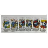 Six Smurf Character Glass Tumblers